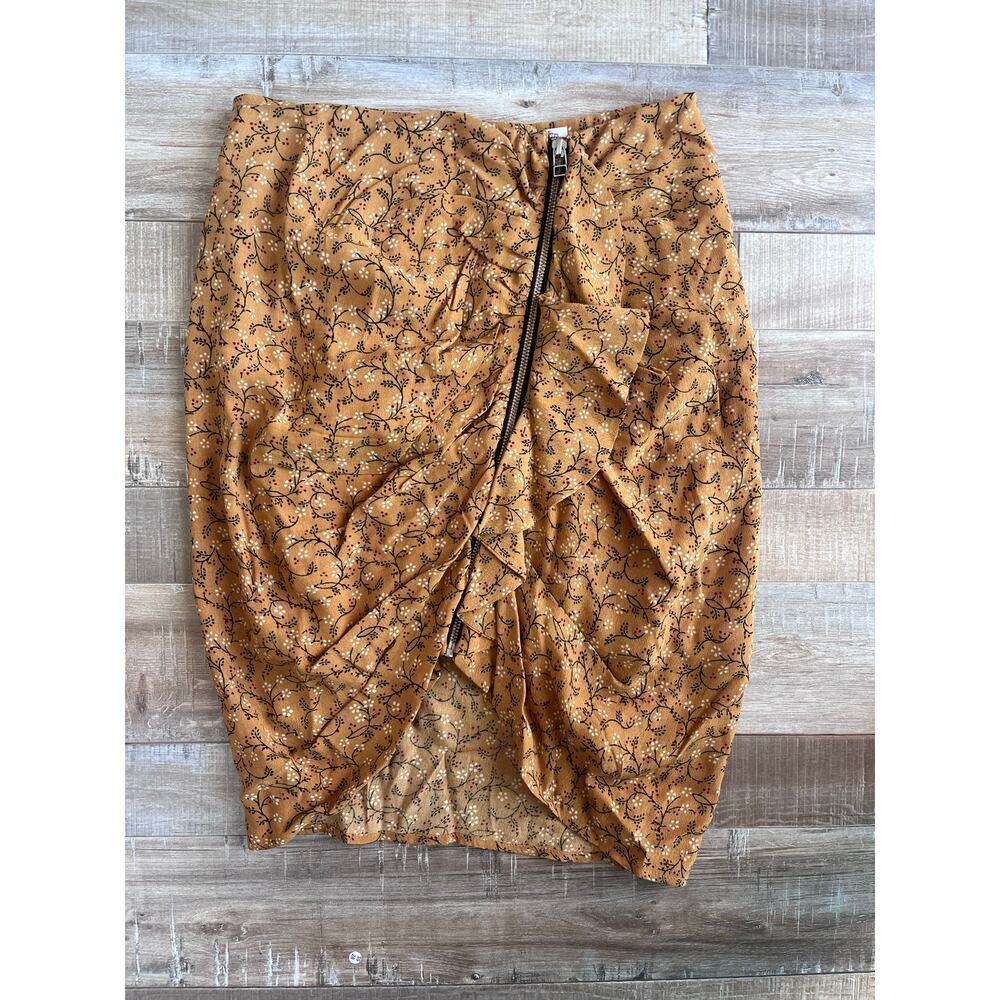Veronica Beard Spencer Floral Print Ruffle Zip Font Skirt Size 2 Saffron - Picture 2 of 7